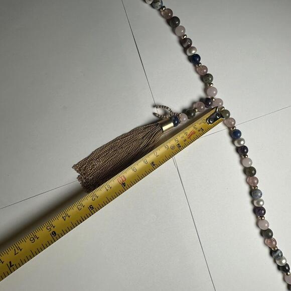 White House Black Market Semi Precious Beaded Tassel Y Drop Necklace NWT $70 - Picture 8 of 10